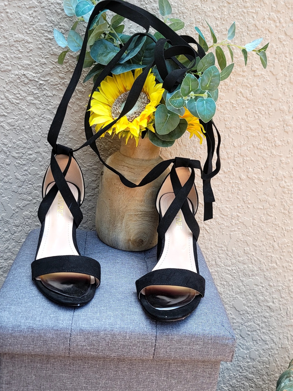 Black Suede Lace-Up Ankle Tie Heels - Women